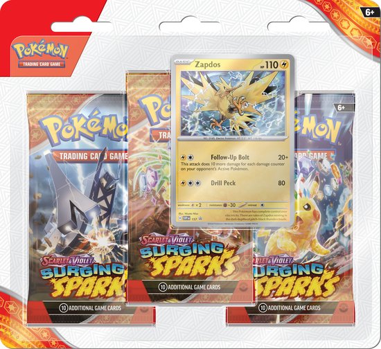 Pokémon - Scarlet & Violet - Surging Sparks - 3 Pack Booster Blister - Zapdos - Trading Cards